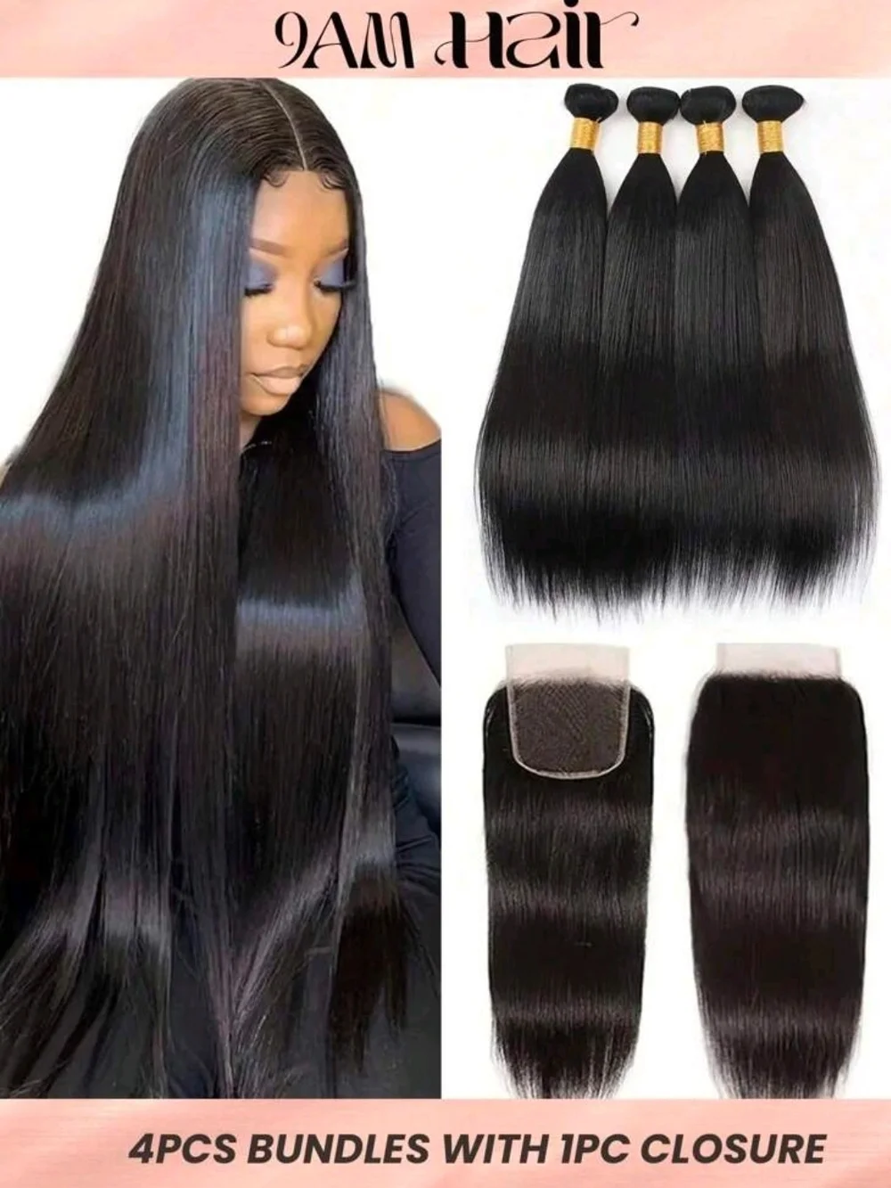 Human Hair 4 Pcs Bundles 1 Pc Closure 20